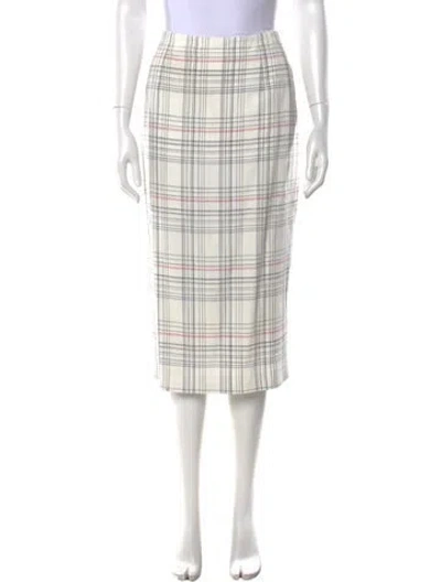 Pre-owned Roland Mouret Plaid Print Midi Length Skirt In White