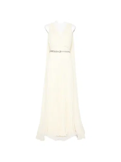 Roland Mouret Pleated V-neck Dress In Neutral