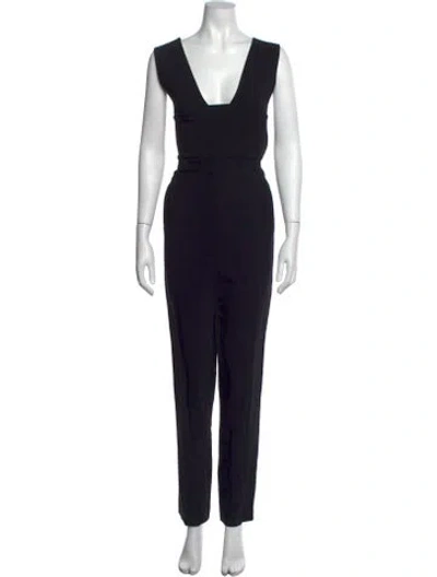 Pre-owned Roland Mouret Plunge Neckline Jumpsuit In Black