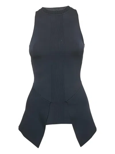 Pre-owned Roland Mouret  Rib Knit Asymmetric Top In Blue