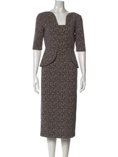 Pre-owned Roland Mouret Printed Midi Length Dress In Black