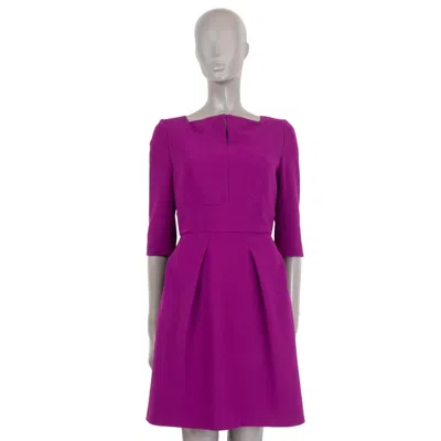 Pre-owned Roland Mouret Purple Wool Elbow Sleeve Split Neck Crepe Sheath Dress M