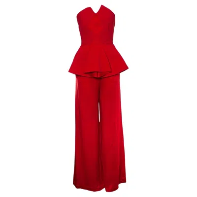 Pre-owned Roland Mouret , Red Strapless Peplum Jumpsuit