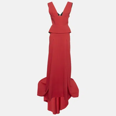 Pre-owned Roland Mouret Red Stretch Viscose Flared Lubelia Gown M