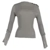 Roland Mouret Ribbed-knit Long Sleeve Top In Grey Polyester In Grey