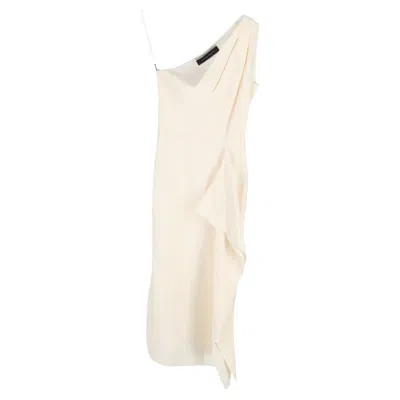 Roland Mouret Ruffled One-shoulder Midi Dress In Cream Silk In White