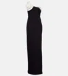 Roland Mouret Strapless Flower Drape Column Crepe Gown In Schwarz