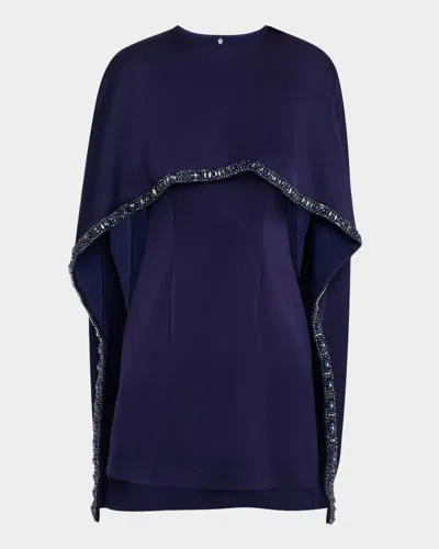 Roland Mouret Satin Crepe Embellished Cape Mini Dress In Blue