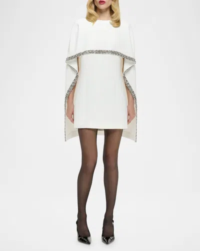 Roland Mouret Embellished Cape Satin Crepe Mini Dress In White