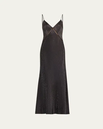 Roland Mouret Satin Diamante V-neck Gown In Black
