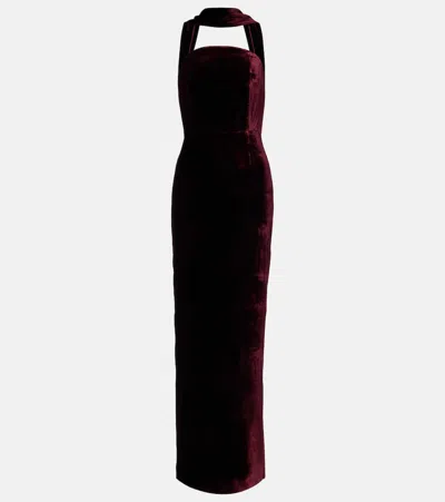 ROLAND MOURET SCARF-DETAIL VELVET CORSET GOWN
