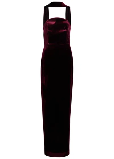 Roland Mouret Scarf-effect Velvet Gown In Burgundy