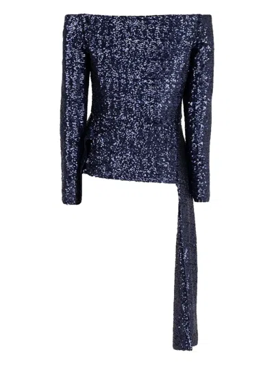 Roland Mouret Sequin-embellished Off-shoulder Top In Blue