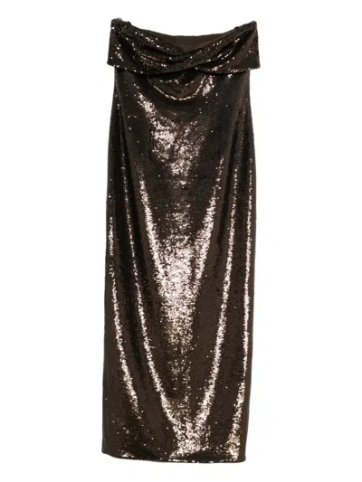 Roland Mouret Sequin Strapless Dress In Brown