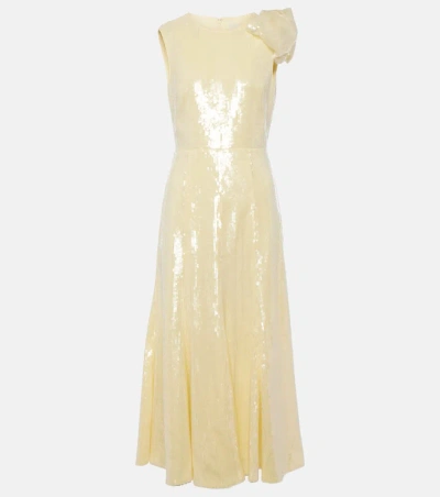 Roland Mouret Sequined Flared Midi Dress In Yellow