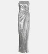 Roland Mouret Sequined Gathered Corset Gown In Silver
