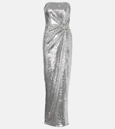 Roland Mouret Sequined Gathered Corset Gown In Silver