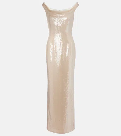 Roland Mouret Sequined Off-shoulder Gown In White