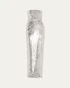 Roland Mouret Sequined Strapless Buckle Gown In Silver