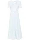 Roland Mouret Short Sleeve Heavy Cady Belted Midi Dress In Blue