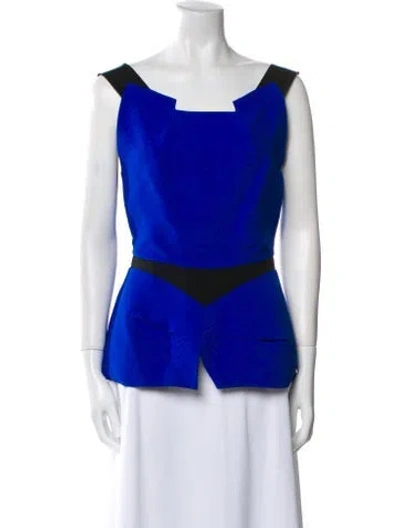 Pre-owned Roland Mouret Silk Colorblock Pattern Top In Blue