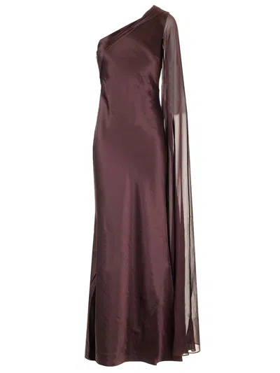 Roland Mouret Silk Asymmetric Gown In Brown