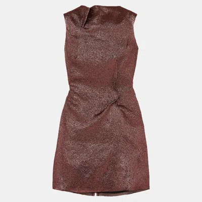 Pre-owned Roland Mouret Silk Mini Dress 18 In Brown