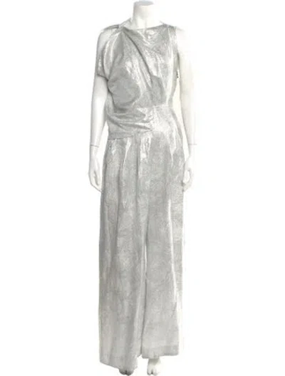 Pre-owned Roland Mouret Silk Printed Jumpsuit In Gray