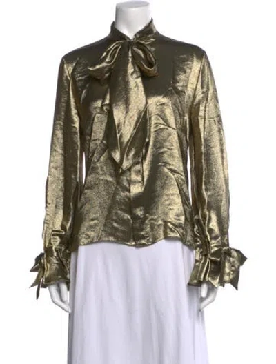 Pre-owned Roland Mouret Silk Tie Neck Blouse In Green