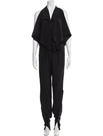 Pre-owned Roland Mouret Silk V-neck Jumpsuit In Black