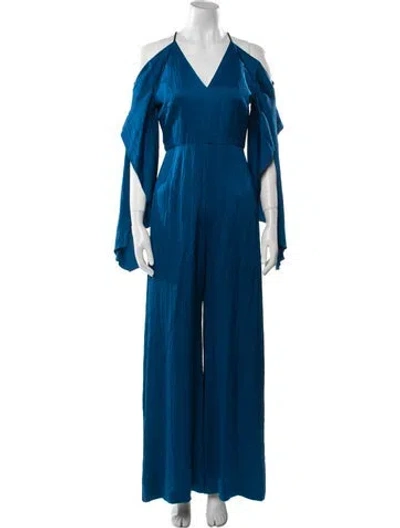 Pre-owned Roland Mouret Silk V-neck Jumpsuit In Blue