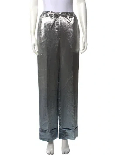 Pre-owned Roland Mouret Silk Wide Leg Pants In Metallic/silver