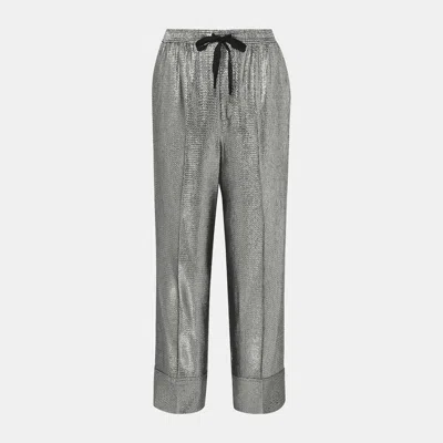 Pre-owned Roland Mouret Silver Lame Wide Leg Trousers M (uk 10)