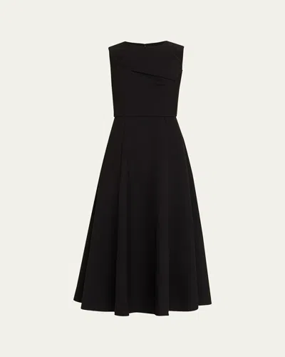 Roland Mouret Sleeveless Origami Draped Crepe Midi Dress In Black