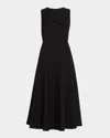 Roland Mouret Sleeveless Origami Draped Crepe Midi Dress In Black