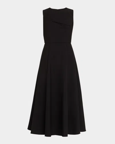 ROLAND MOURET SLEEVELESS ORIGAMI DRAPED CREPE MIDI DRESS