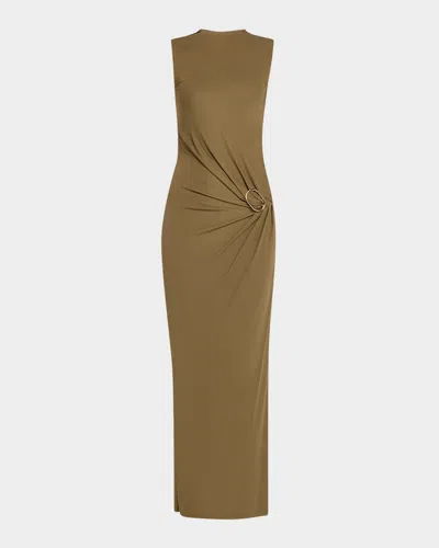 ROLAND MOURET SLEEVELESS VISCOSE KNIT MAXI DRESS WITH BUCKLE