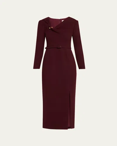 Roland Mouret Sphere Pin Draped Wool Crepe Midi Dress In Burgundy