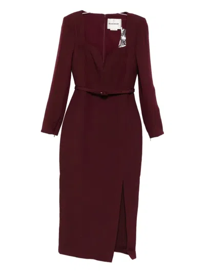 Roland Mouret Square-neck Belted Dress In Burgundy