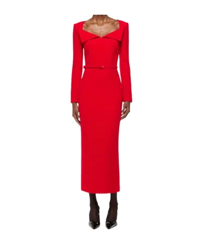 Roland Mouret Square Neck Collar Fold Wool Crepe Dress In Red