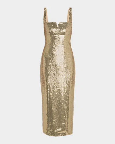 Roland Mouret Square-neck Sequined Sleeveless Midi Dress In Gold