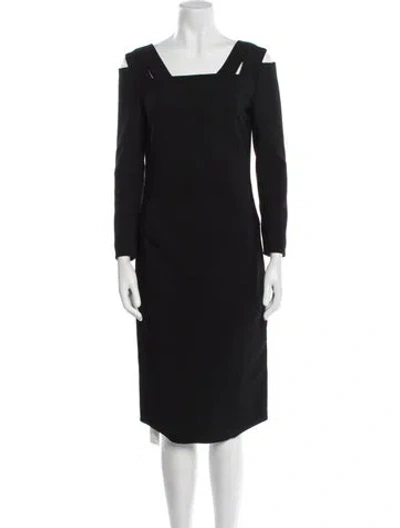 Pre-owned Roland Mouret Square Neckline Midi Length Dress In Black