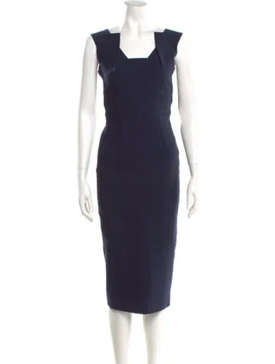 Pre-owned Roland Mouret Square Neckline Midi Length Dress In Blue