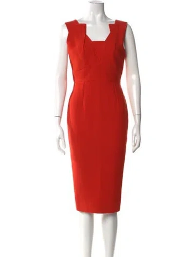 Pre-owned Roland Mouret Square Neckline Midi Length Dress In Orange
