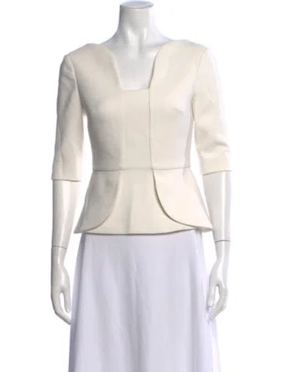 Pre-owned Roland Mouret Square Neckline Three-quarter Sleeve Crop Top In Neutral