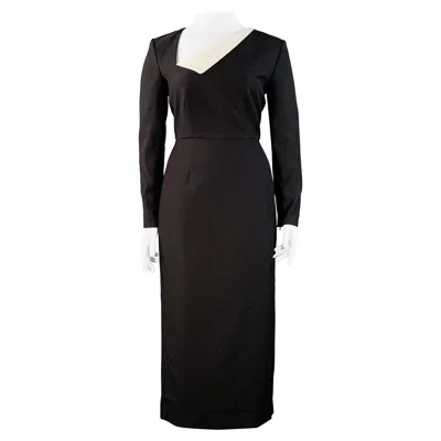 Pre-owned Roland Mouret Ss24 Size 10 Monochrome Black White Polyester Blend Color Block Long Sleeve Midi Dress