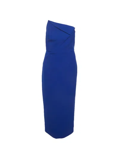 Pre-owned Roland Mouret Strapless Asymmetric Midi Dress In Blue