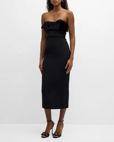 Roland Mouret Strapless Crepe Midi Dress In Black