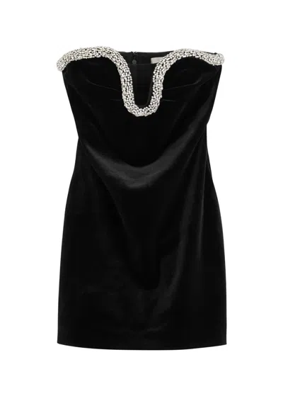 Roland Mouret Strapless Crystal-embellished Velvet Mini Dress In Black