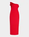 Roland Mouret Strapless Flower Drape Crepe Midi Dress In Red